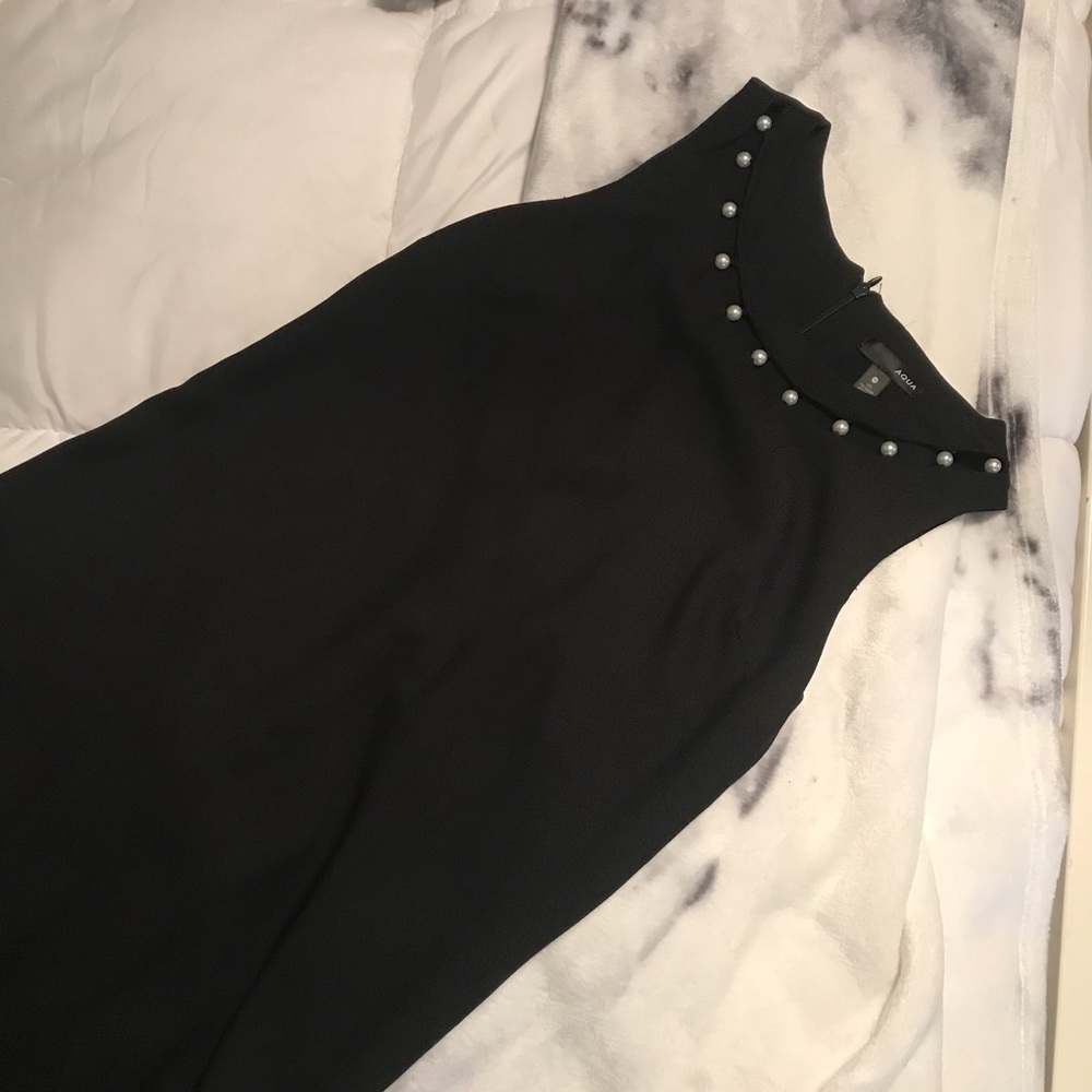 Aqua Audrey inspired little black dress w pearls